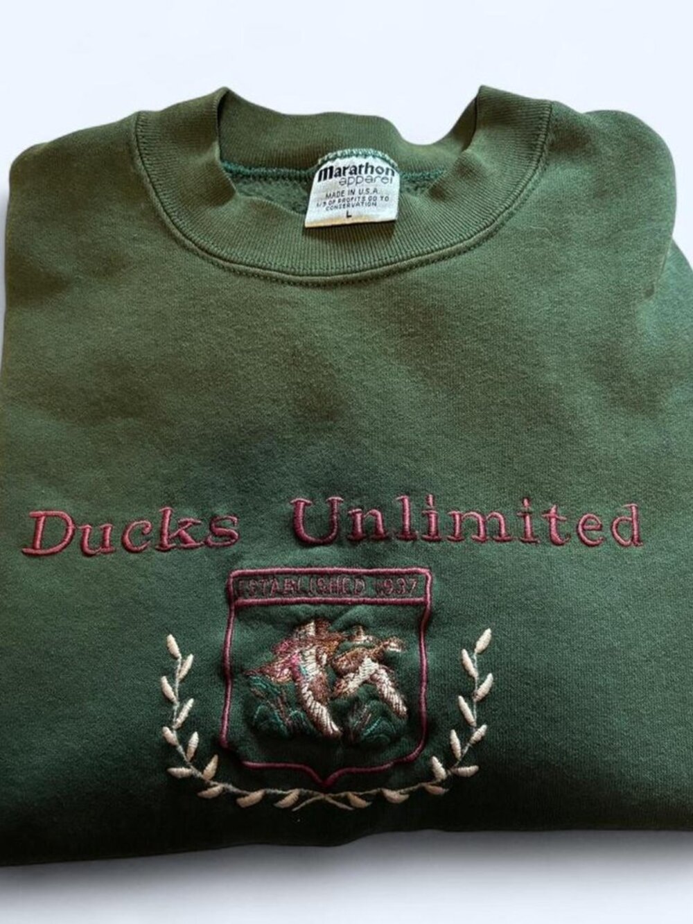 Vintage 90s Ducks Unlimited Sz Large Green Crewneck Sweatshirt Embroidered Ducks